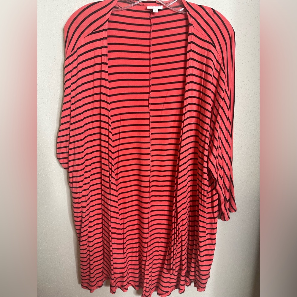 LuLaRoe Pink and Black Striped Kimono